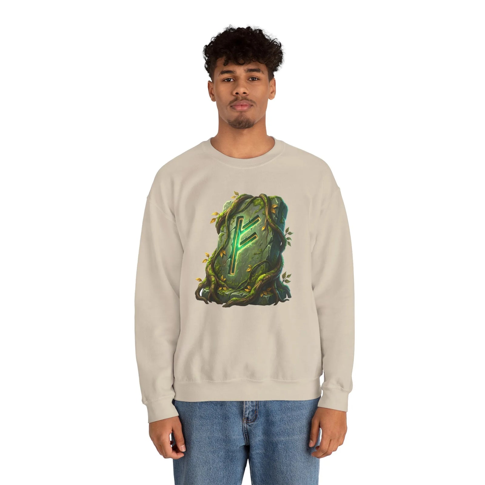 Fehu Wealth Rune Sweatshirt - Heavy Blend Fleece Crewneck - Unisex White