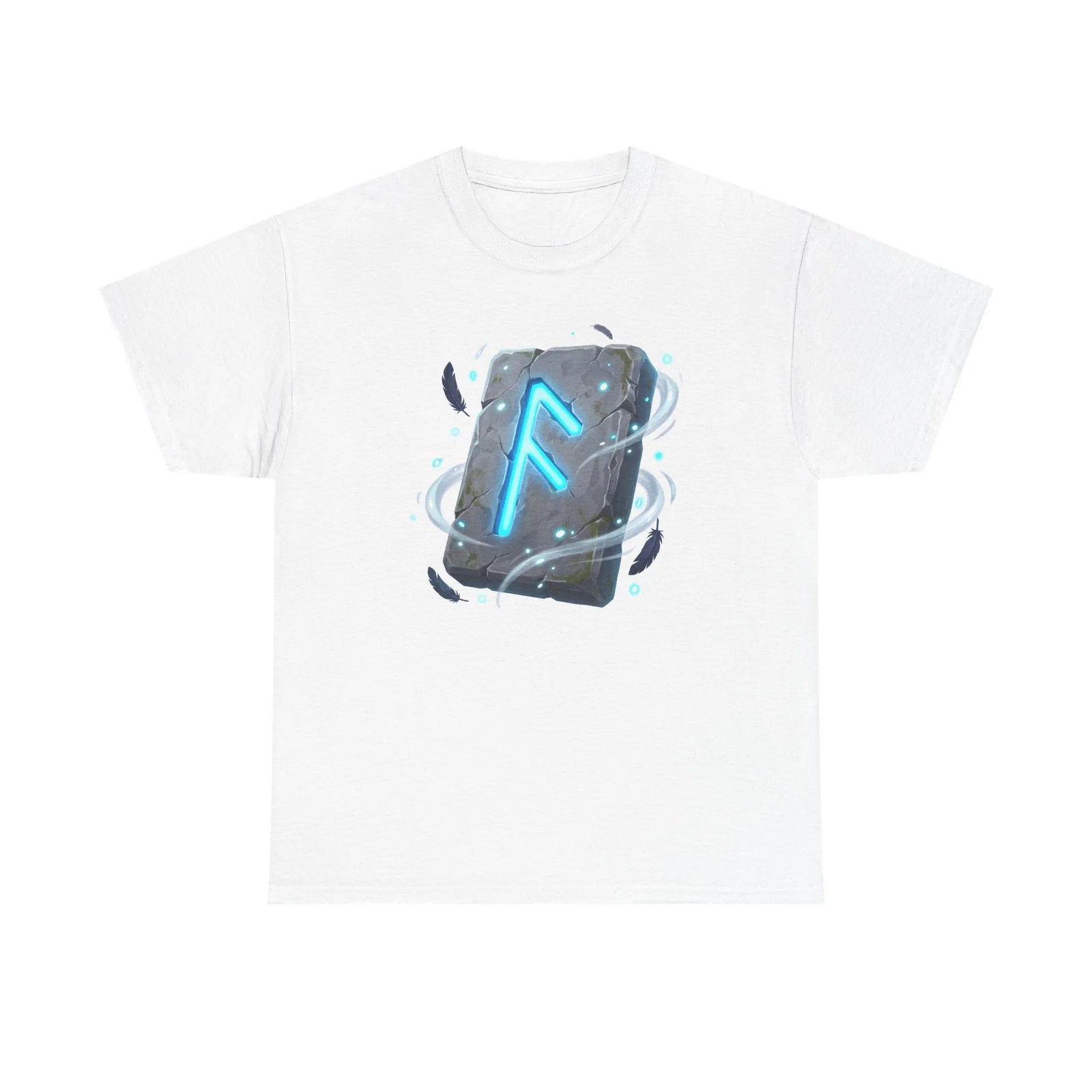 Ansuz Rune Odin's Raven Graphic T-Shirt - Heavy Cotton Classic Fit Crewneck Tee - Unisex White