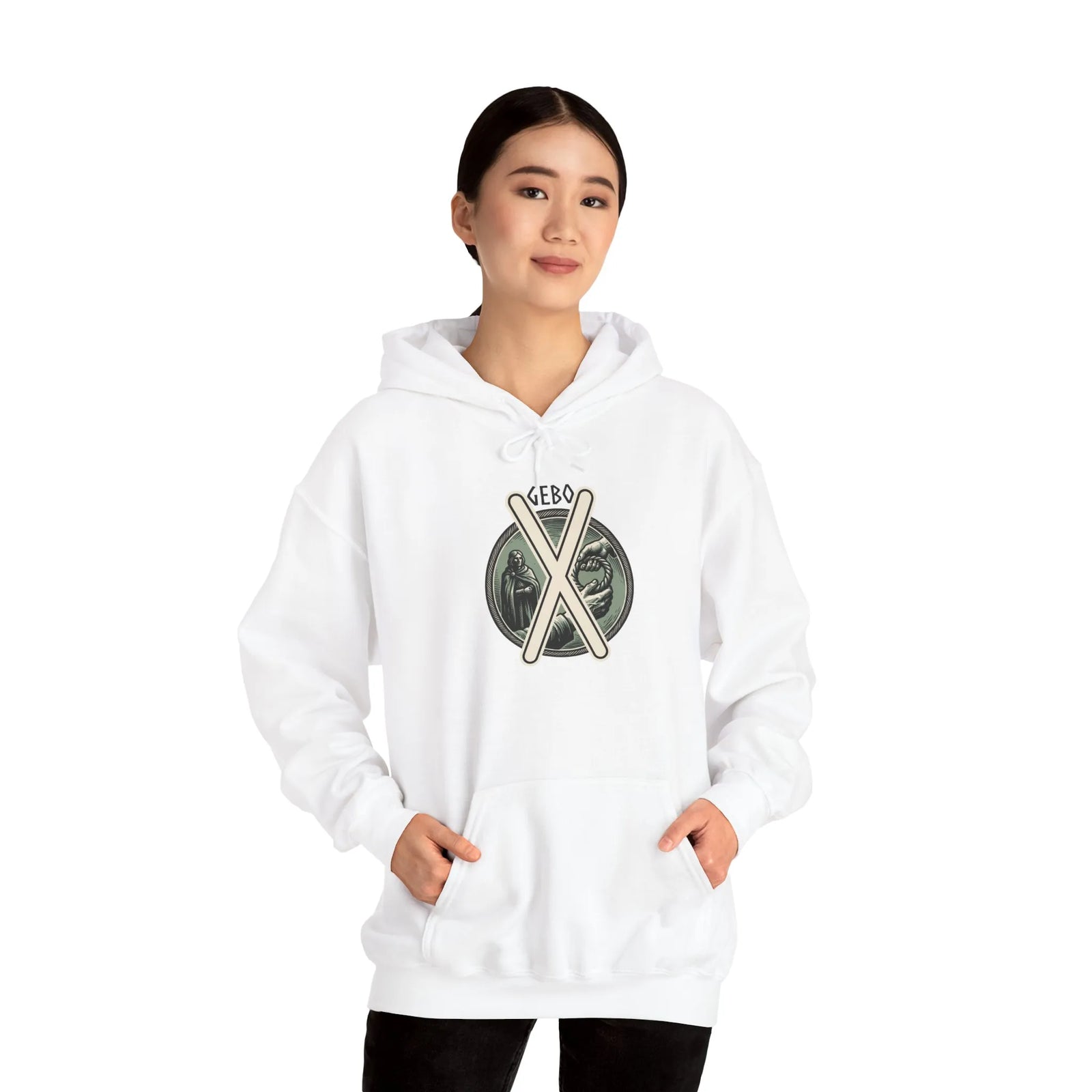 Gebo Rune Gift Exchange Hoodie - Heavy Blend Fleece Pullover - Unisex White