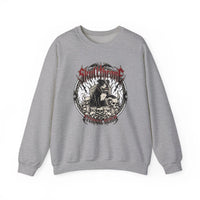 Skull Throne Heavy Metal Rocker Dogs Sweatshirt - Heavy Blend Cotton Poly Crewneck - Unisex White