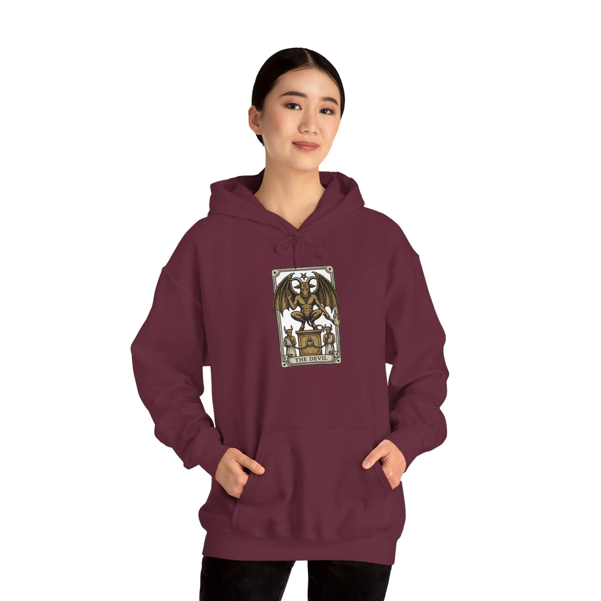 The Devil Tarot Card Graphic Hoodie - Heavy Blend Cotton-Poly Fleece - Unisex White