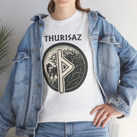 Thurisaz Rune Wolf Thorn T-Shirt - Medium Weight 100% Cotton Tee - Unisex White
