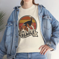 Retro 70s Sunset Beagle Graphic T-Shirt - Heavy Cotton Classic Fit Tee - Unisex White