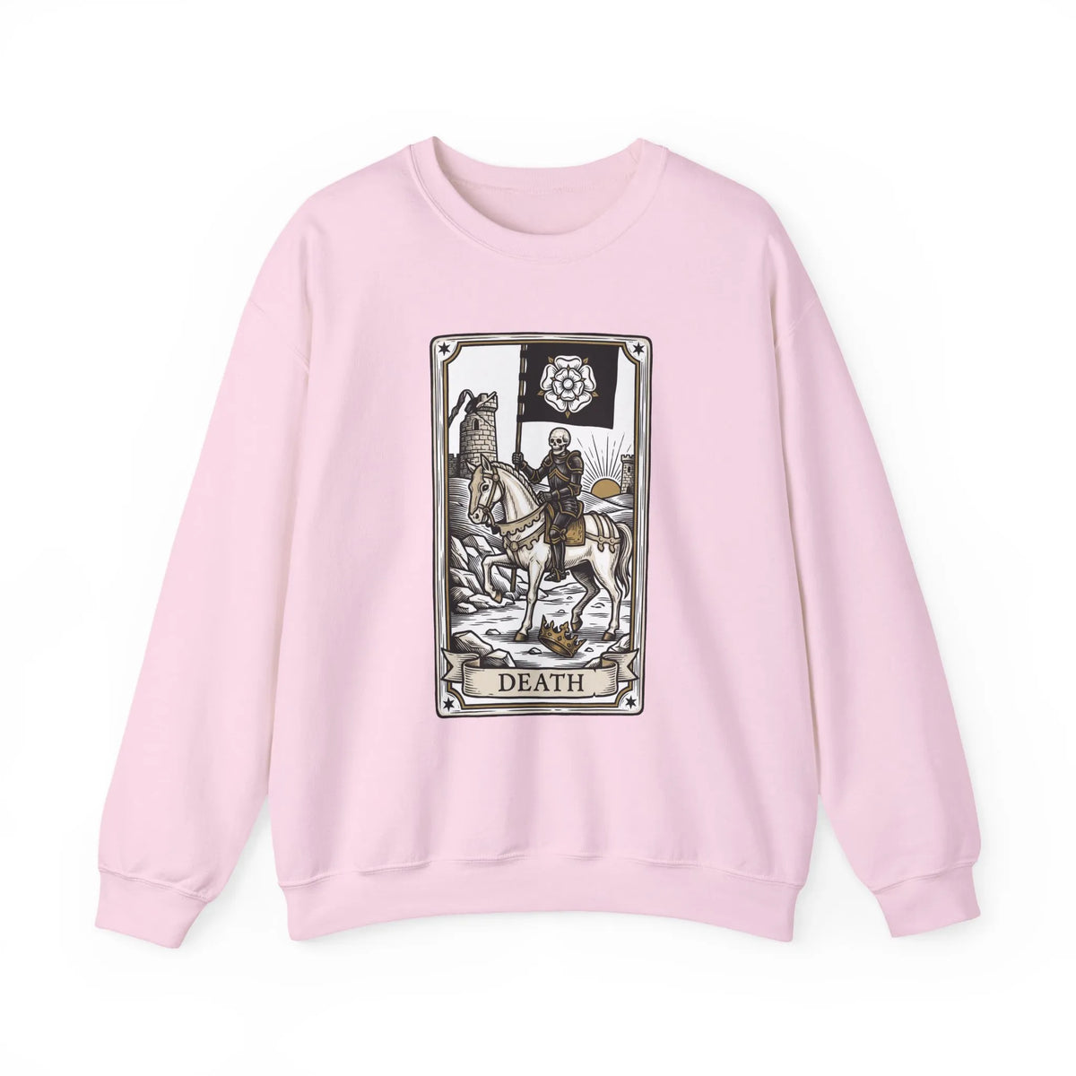 Tarot Death Card Graphic Sweatshirt - Heavy Blend Classic Fit Crewneck - Unisex White