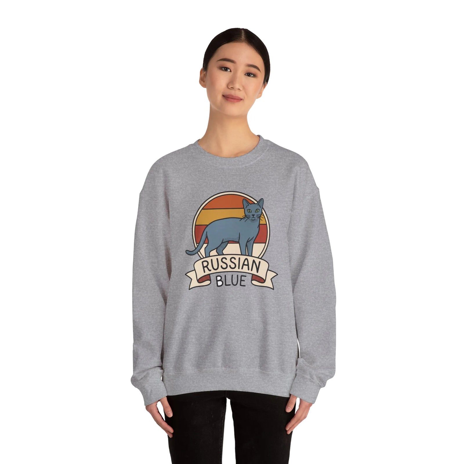 Russian Blue Retro 70s Sunset Sweatshirt - Heavy Blend Crewneck - Unisex White