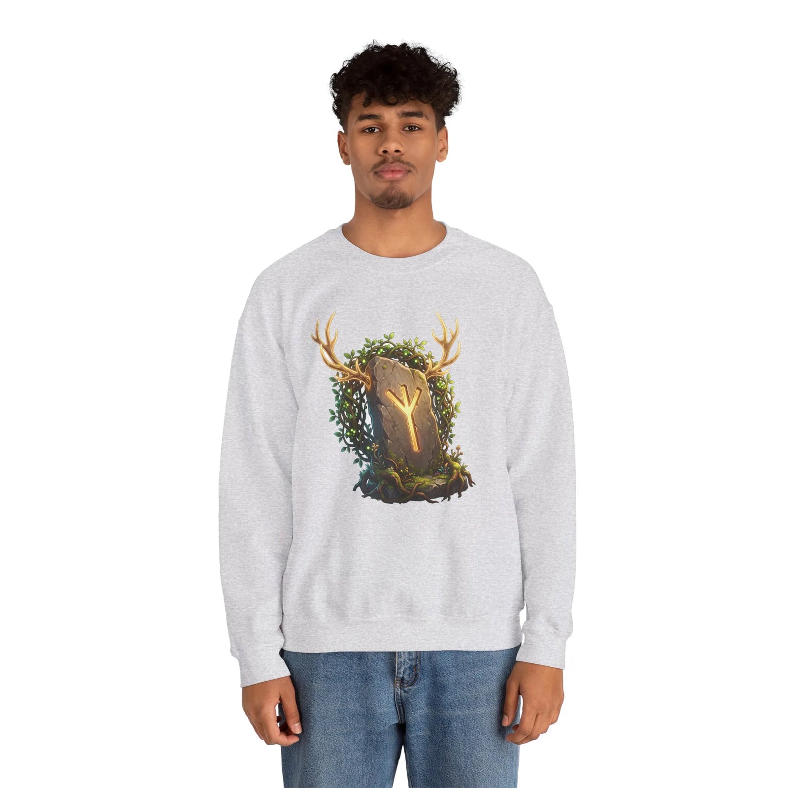 Elhaz Rune Antler Graphic Sweatshirt - Heavy Blend Fleece Crewneck - Unisex White