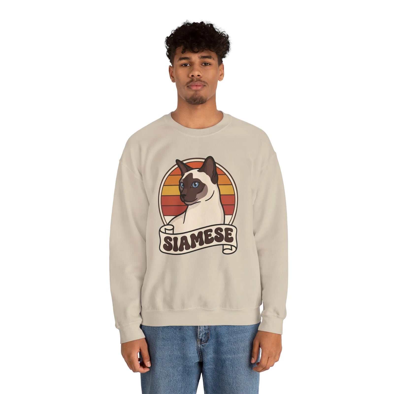 Siamese Retro 70s Sunset Sweatshirt - Heavy Blend Fleece Crewneck - Unisex Ash