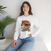 German Shepherd Retro 70s Sunset Sweatshirt - Heavy Blend Cotton Blend Crewneck - Unisex White