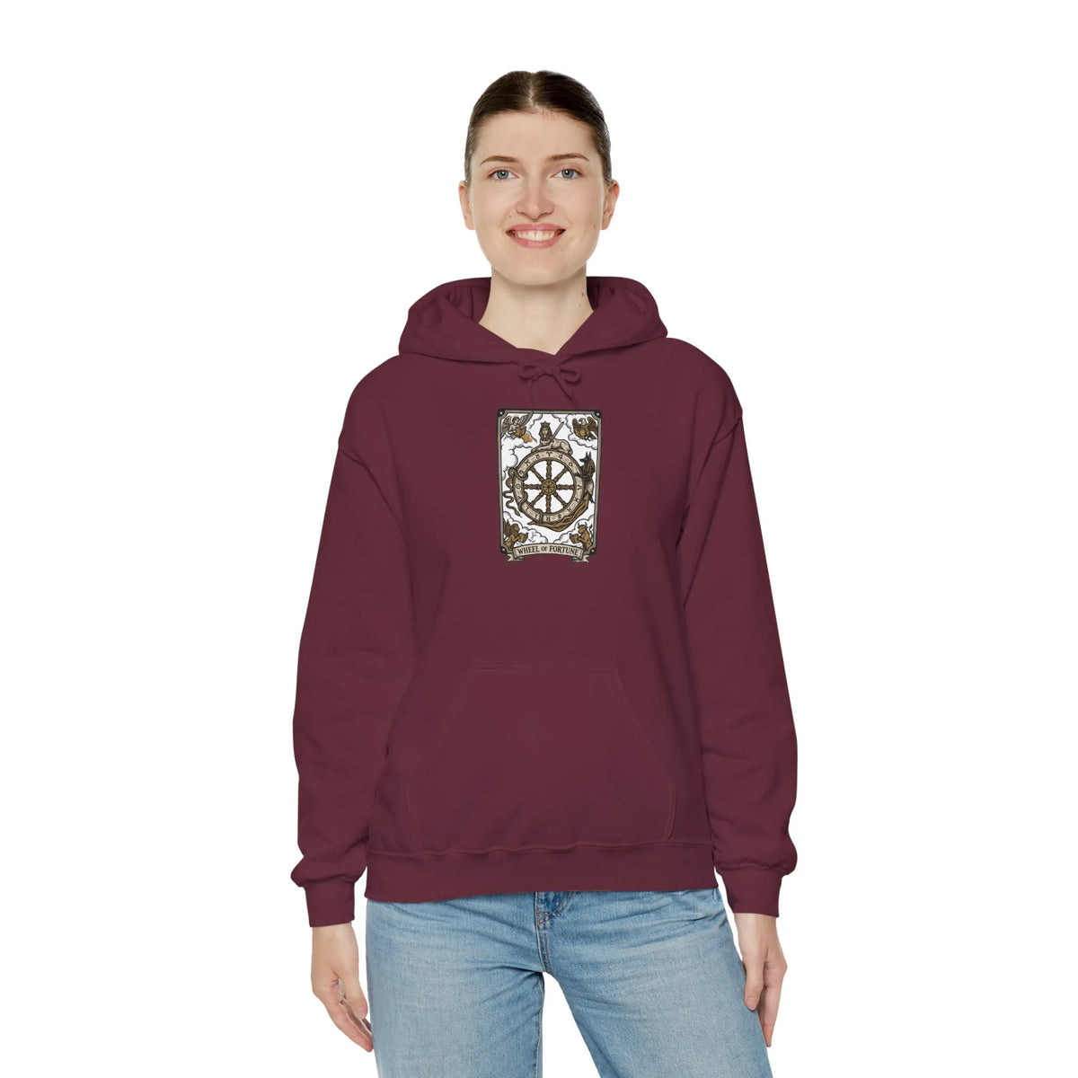 Wheel of Fortune Tarot Card Hoodie - Soft Fleece Blend Pullover - Unisex Off White