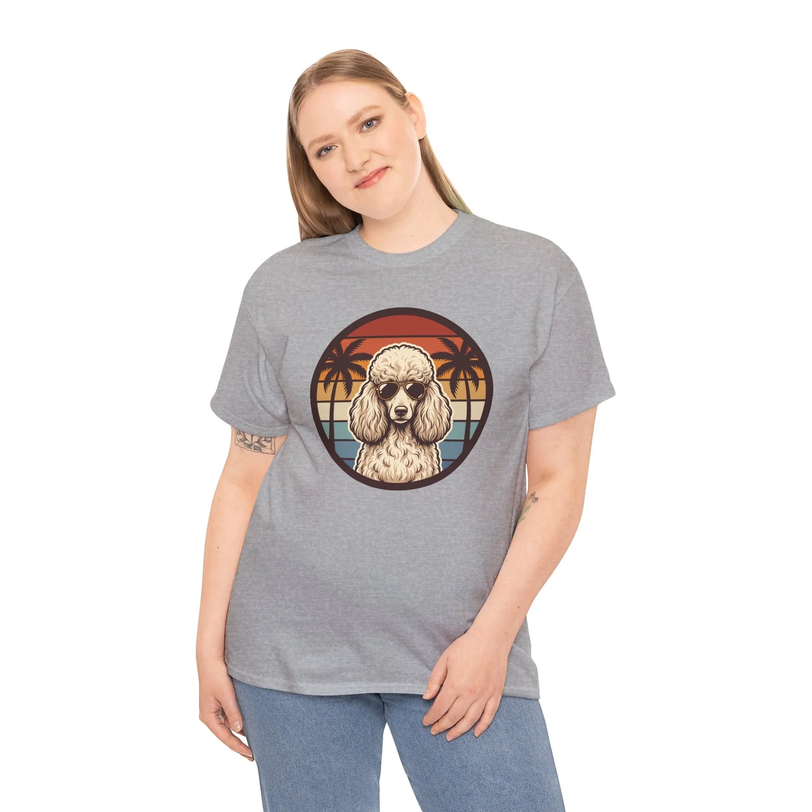 Poodle Cool Dogs 70s Sunset Aviators T-Shirt - Heavy Cotton Classic Fit - Unisex White