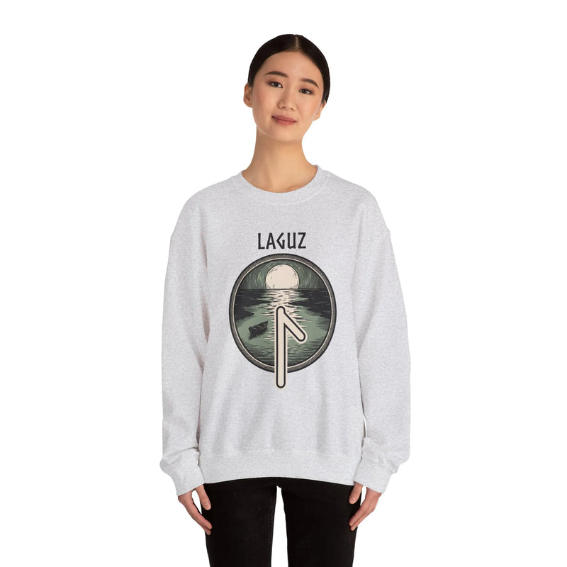 Laguz Rune Water Lifeblood Sweatshirt - Heavy Blend Fleece Crewneck - Unisex White