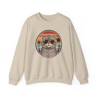 Scottish Fold Cat 70s Sunset Sweatshirt - Heavy Blend Fleece Crewneck - Unisex Ash