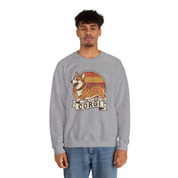 Retro 70s Sunset Corgi Sweatshirt - Classic Fit Cotton-Poly Crewneck - Unisex White