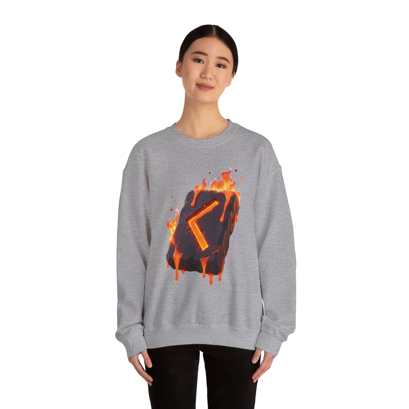 Kenaz Rune Fire Graphic Sweatshirt - Heavy Blend Fleece Crewneck - Unisex White