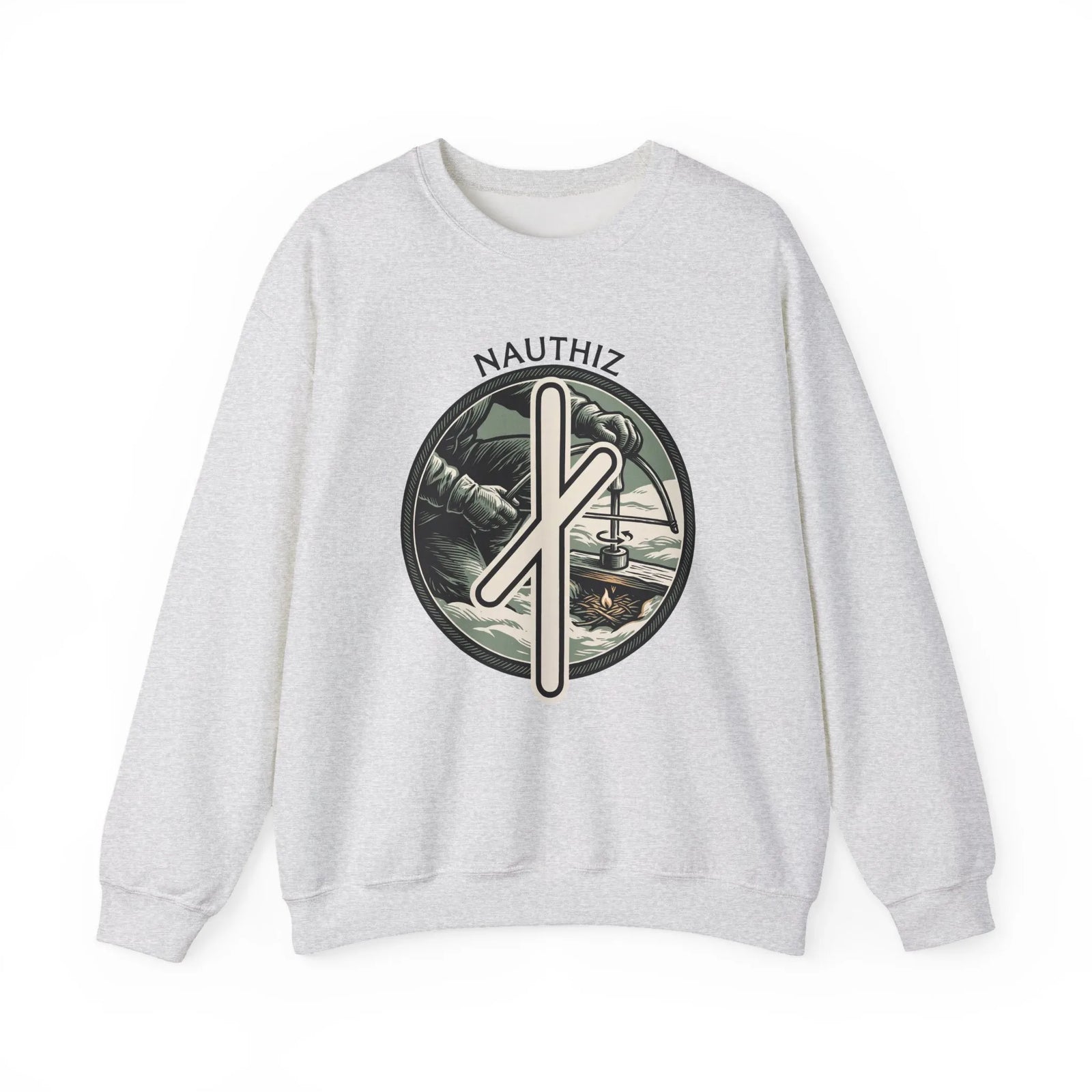 Nauthiz Rune Need-Fire Sweatshirt - Heavy Blend Fleece Crewneck - Unisex White