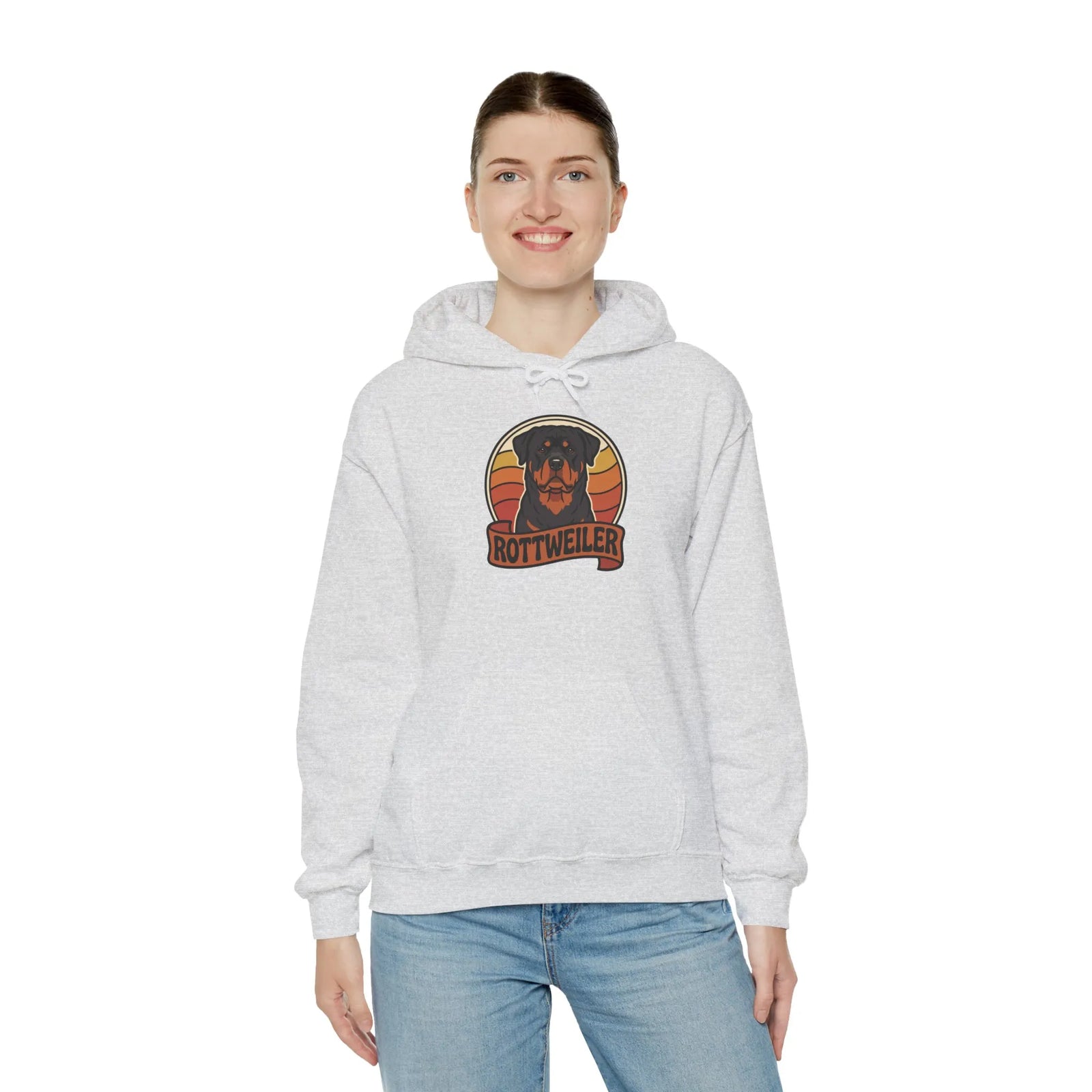 Rottweiler Retro 70s Sunset Hoodie - Soft Blend Classic Fit Pullover - Unisex White