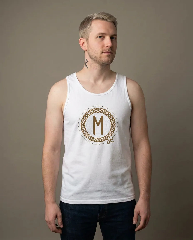 Ehwaz Divine Partnership Rune Tank Top - Lightweight Airlume Cotton Retail Fit - Unisex White