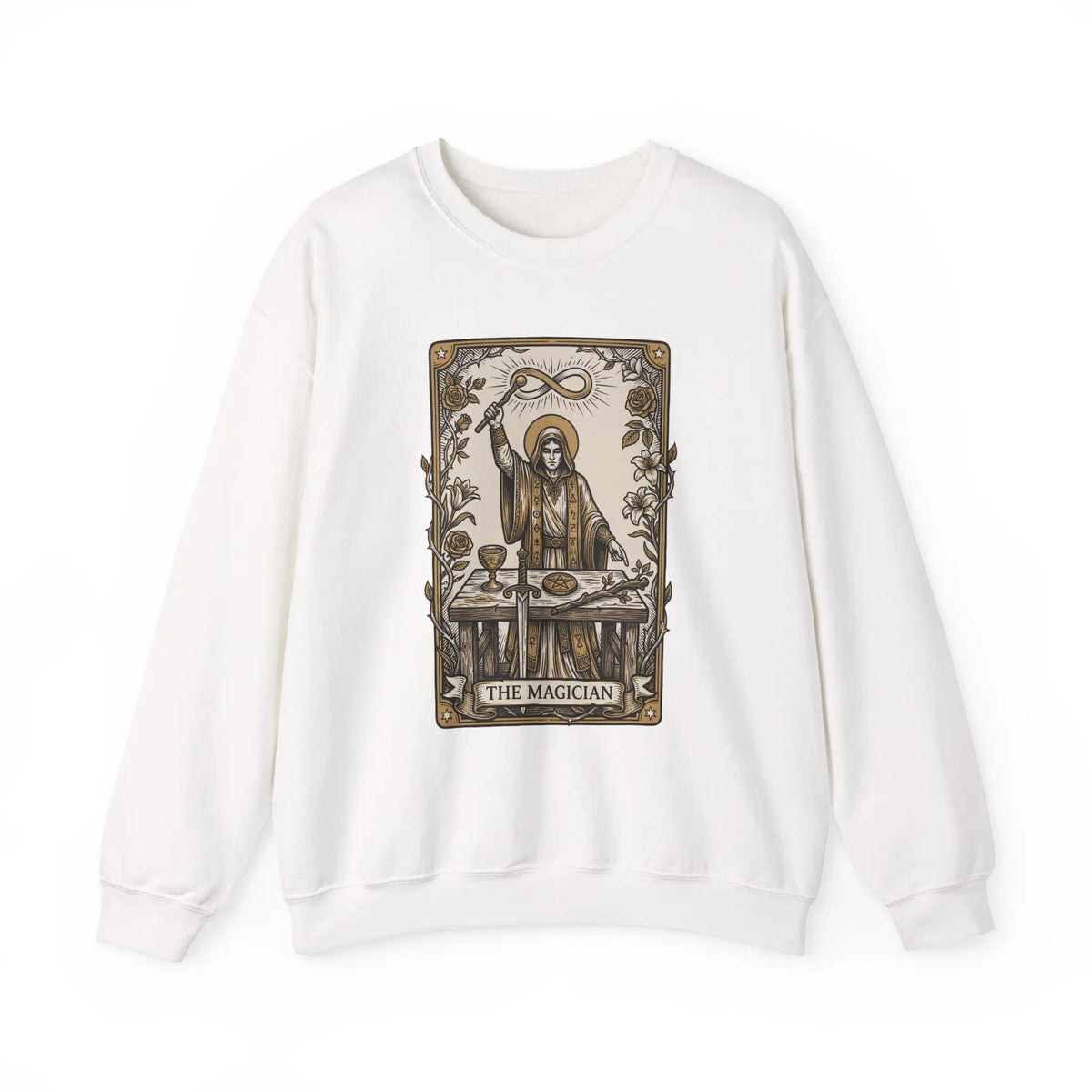 The Magician Tarot Card Sweatshirt - Heavy Blend Fleece Crewneck Pullover - Unisex Warm White