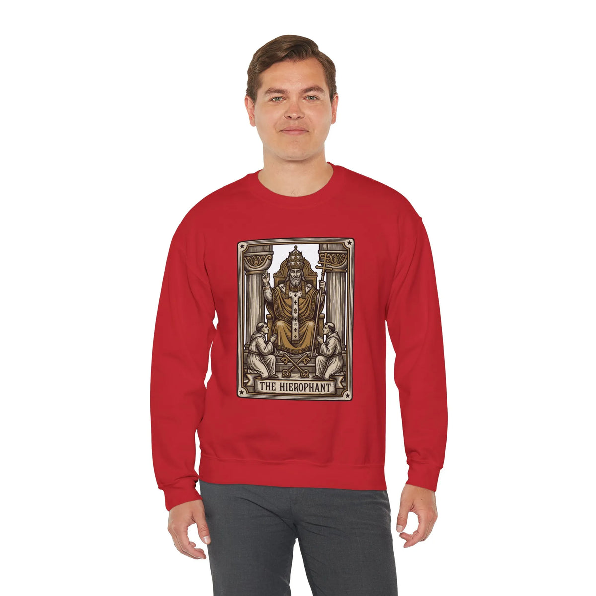 Hierophant Tarot Card Sweatshirt - Heavy Blend Crewneck Fleece - Unisex Ash