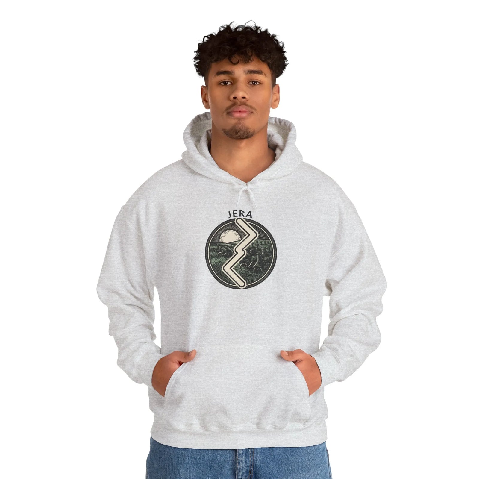 Jera Harvest Rune Graphic Hoodie - Heavy Blend Fleece Pullover - Unisex White