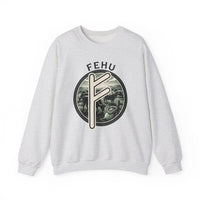 Fehu Rune Wealth Graphic Sweatshirt - Heavyweight 50/50 Fleece Crewneck - Unisex White