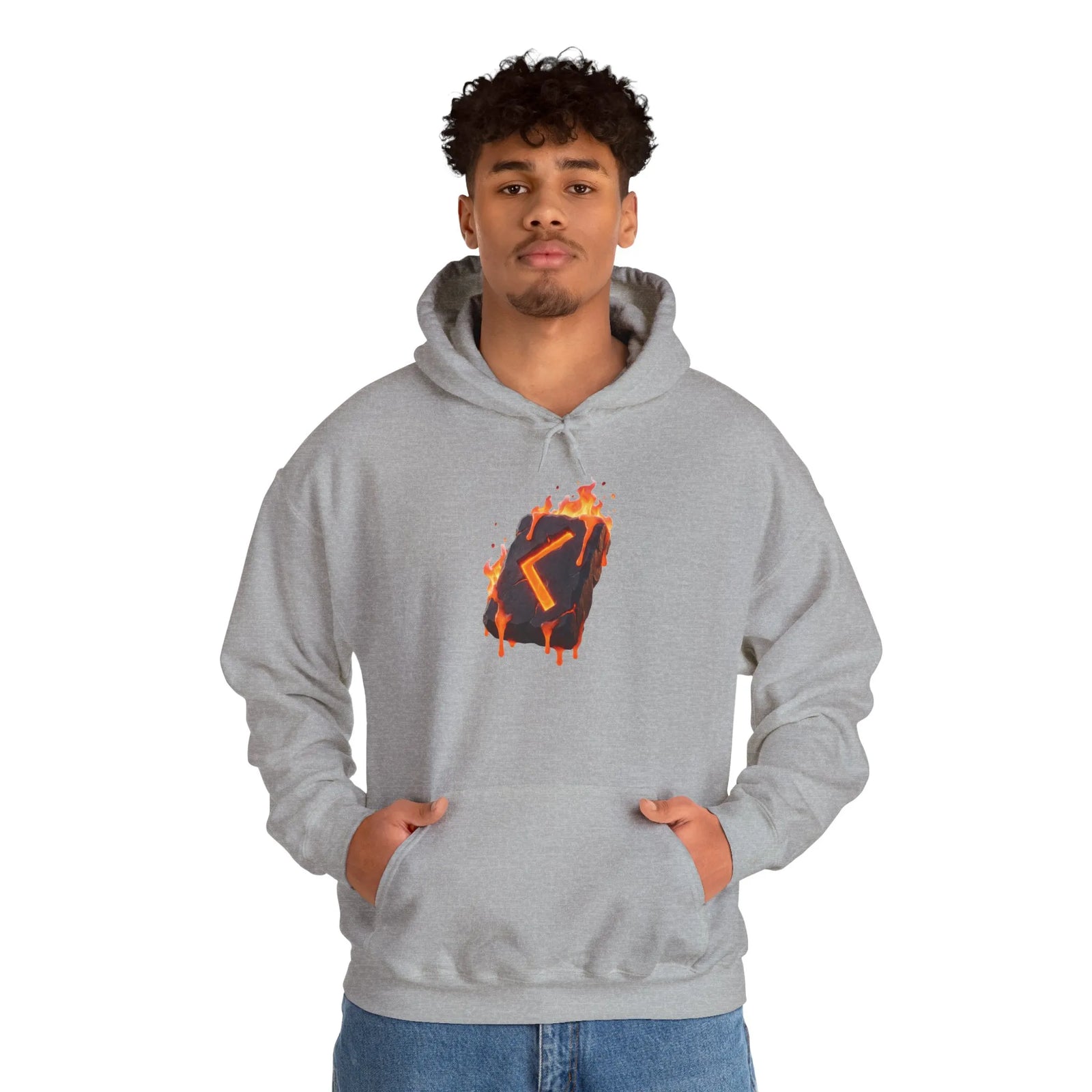 Kenaz Rune Torch Flame Hoodie - Soft Fleece Pullover Hoodie - Unisex White