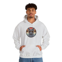 Russian Blue Aviator Cat 70s Sunset Hoodie - Soft Blend Fleece Pullover - Unisex White