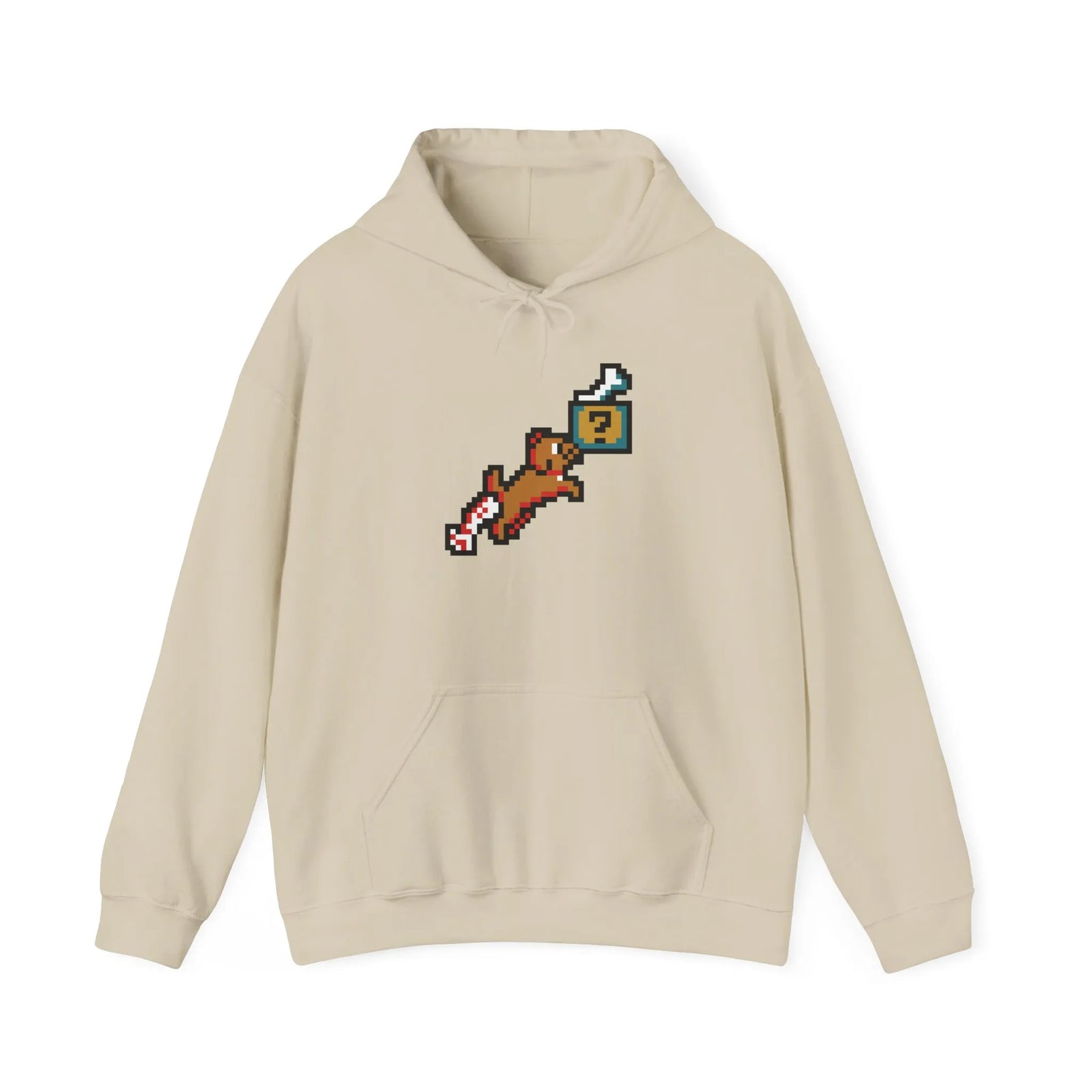 8-Bit Pixel Gaming Dog Fetch Quest Hoodie - Medium Heavy Blend Fleece Pullover - Unisex Off White