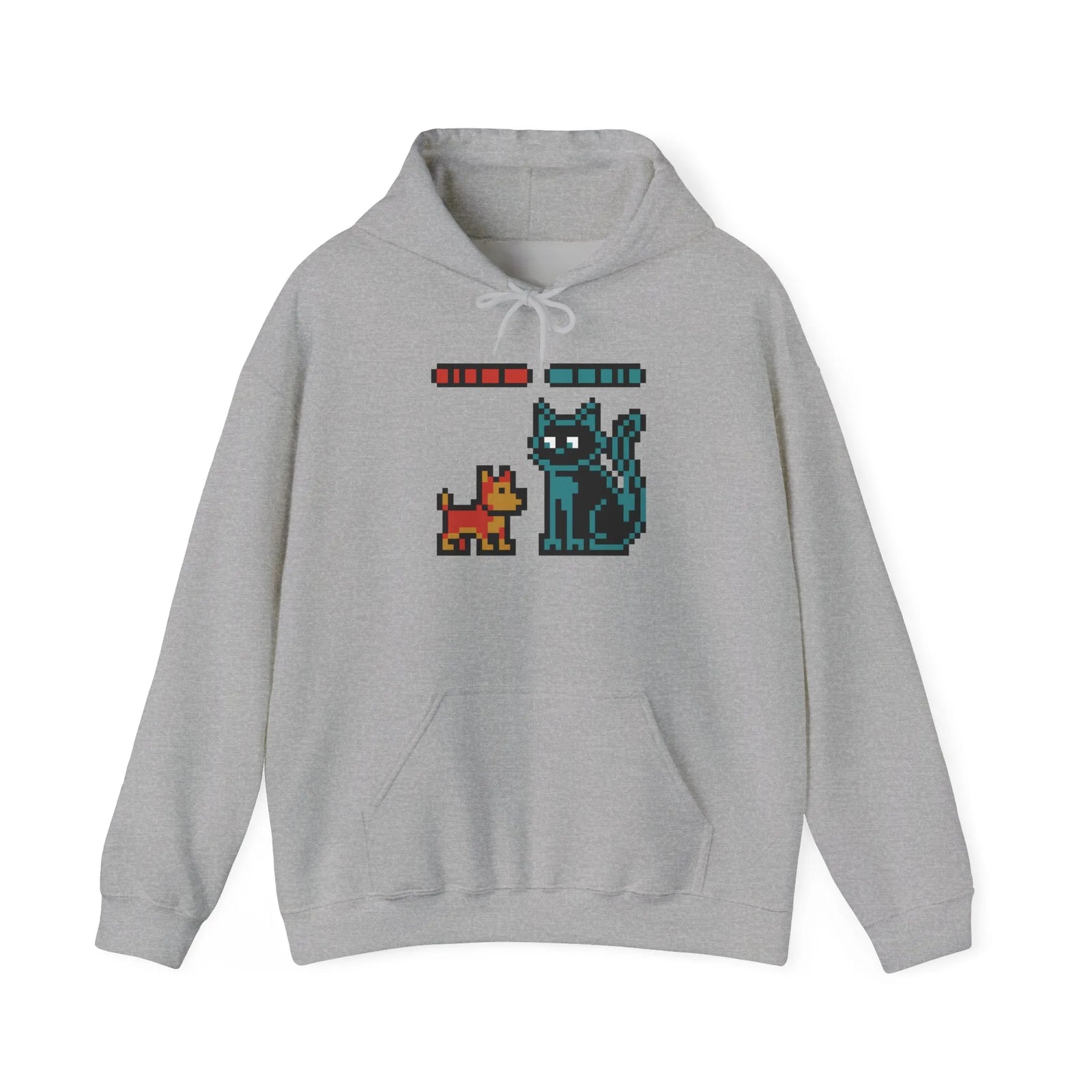 Boss Fight 8-Bit Pixel Gaming Dogs Hoodie - Medium Weight Cotton Blend Pullover - Unisex White