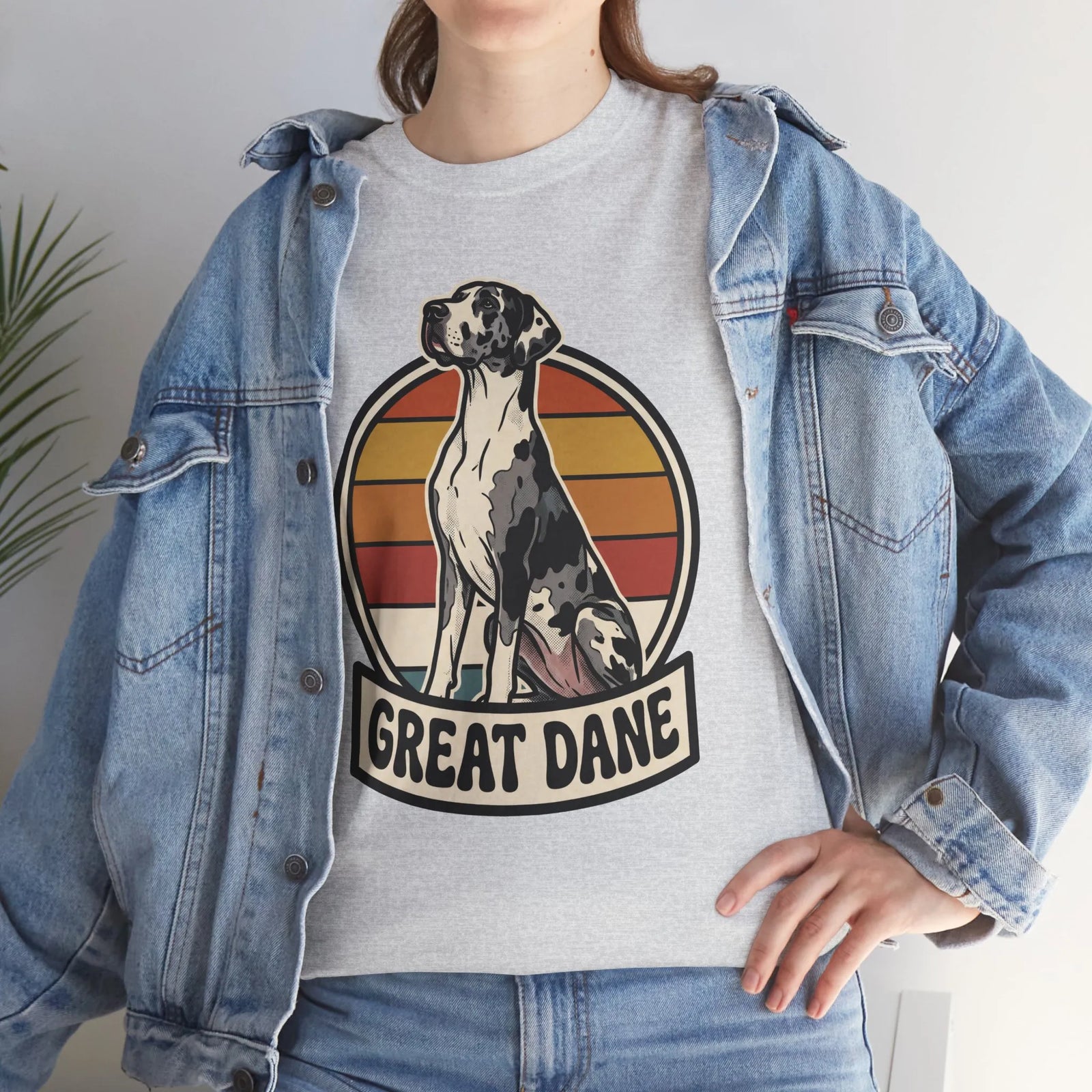 Great Dane Retro 70s Sunset Graphic T-Shirt - Heavy Cotton Classic Fit Tee - Unisex White