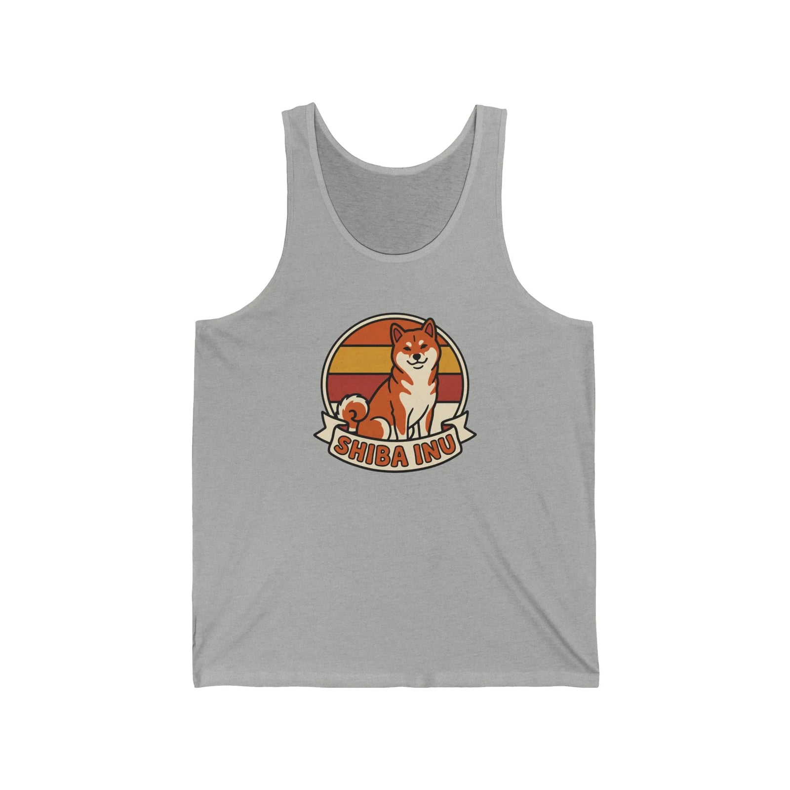 Shiba Inu Retro 70s Sunset Tank Top - Lightweight Soft Combed Cotton - Unisex White