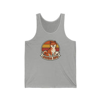 Shiba Inu Retro 70s Sunset Tank Top - Lightweight Soft Combed Cotton - Unisex White