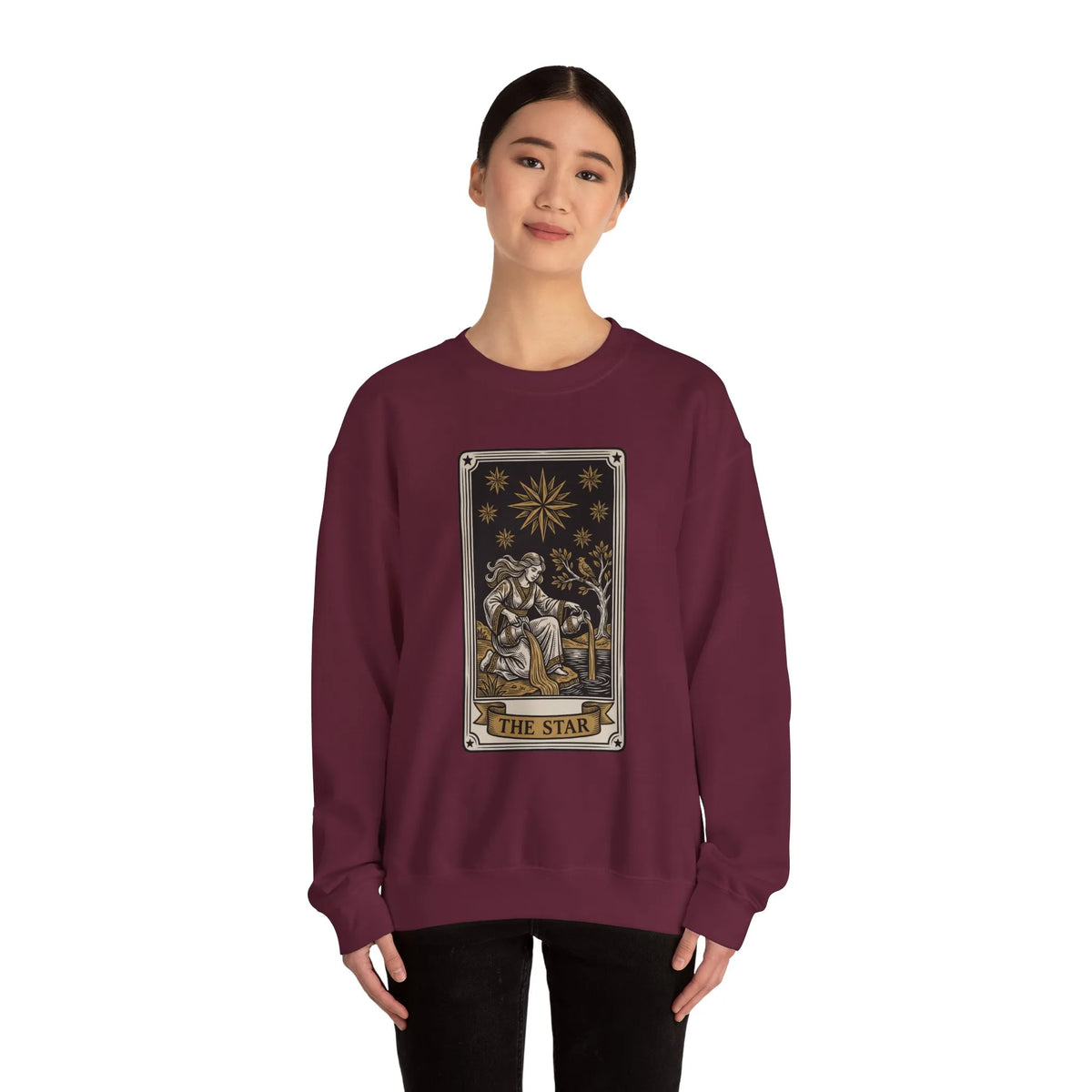 The Star Tarot Card Sweatshirt - 50/50 Cotton Polyester Crewneck - Unisex White