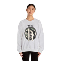 Uruz Rune Bull Norse Mythology Sweatshirt - Heavy Blend Cotton Poly Crewneck - Unisex White