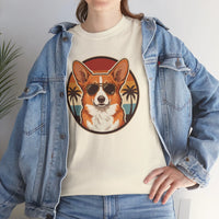 Cool Corgi Aviator Sunset T-Shirt - Heavy Cotton Classic Fit Tee - Unisex White