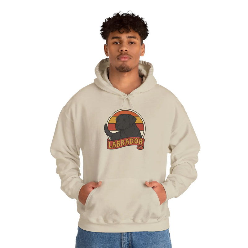 Labrador Retro 70s Sunset Breed Hoodie - Cozy Cotton Blend Pullover - Unisex White