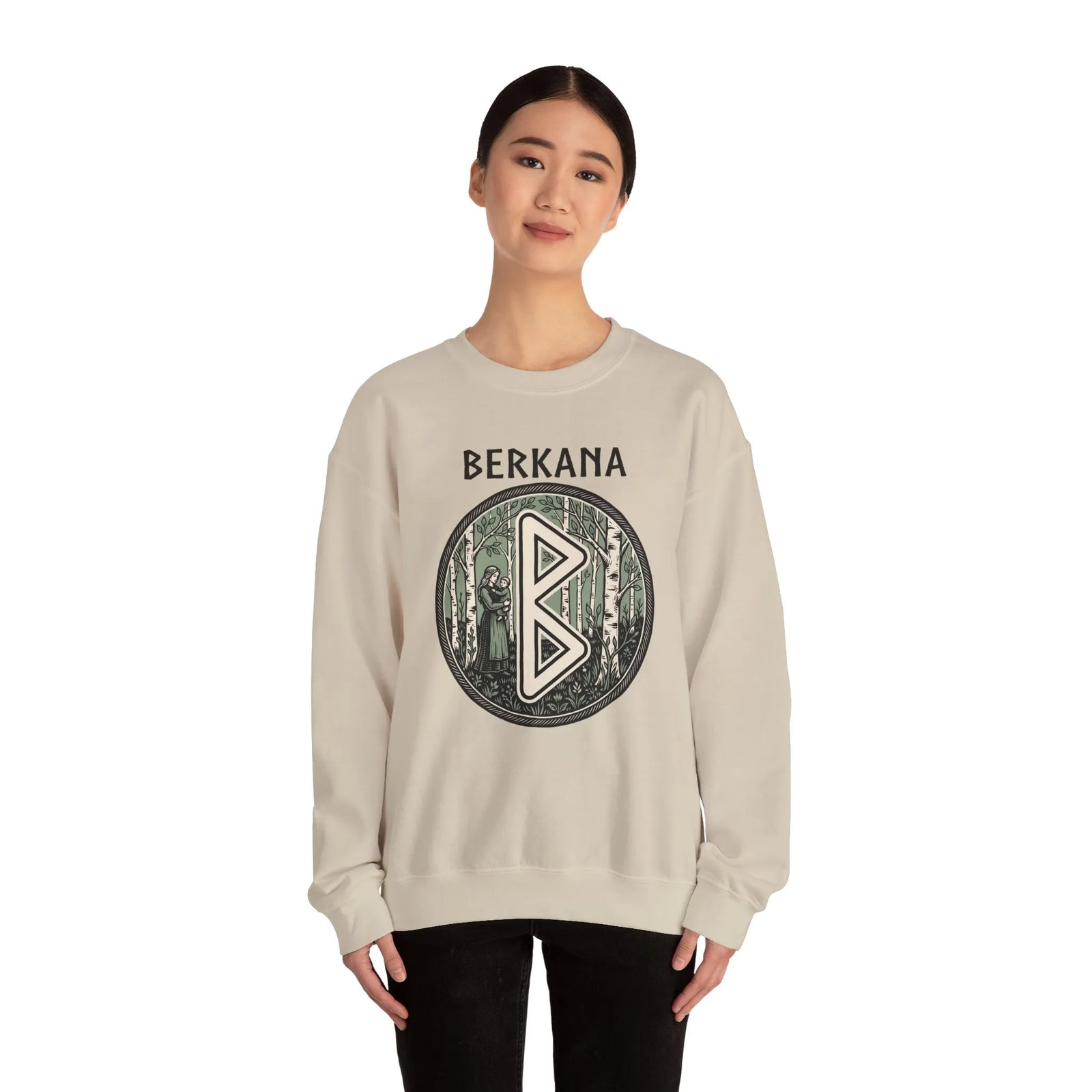 Berkana Rune Earth Mother Sweatshirt - Heavy Blend Cotton-Poly Crewneck - Unisex White