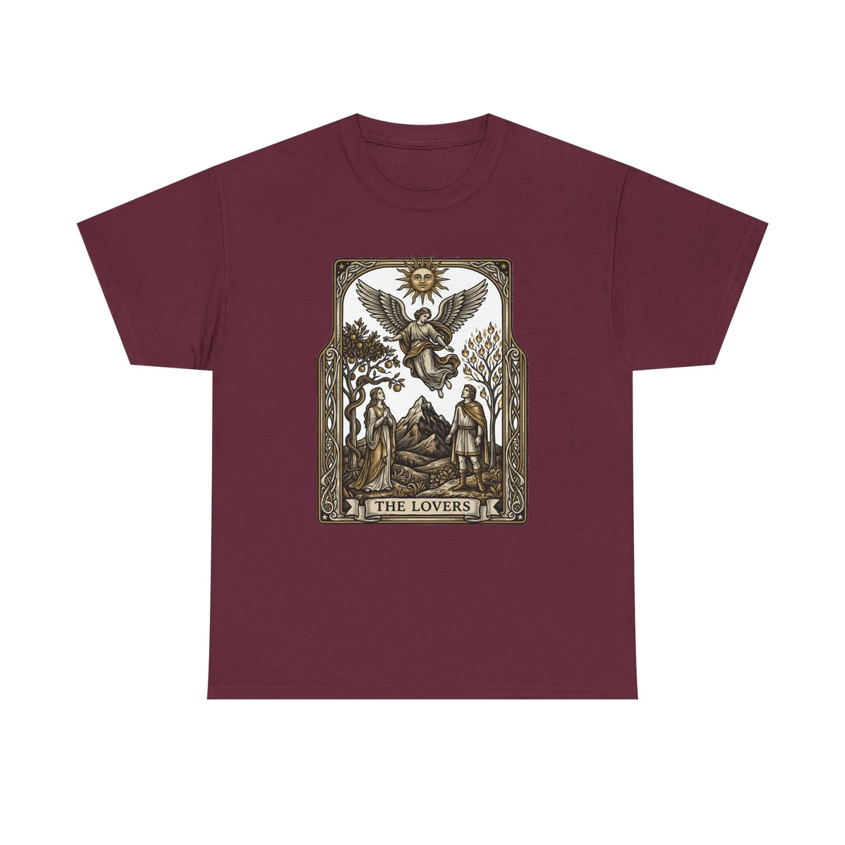The Lovers Tarot Card Graphic T-Shirt - Heavy Cotton Classic Fit Tee - Unisex White