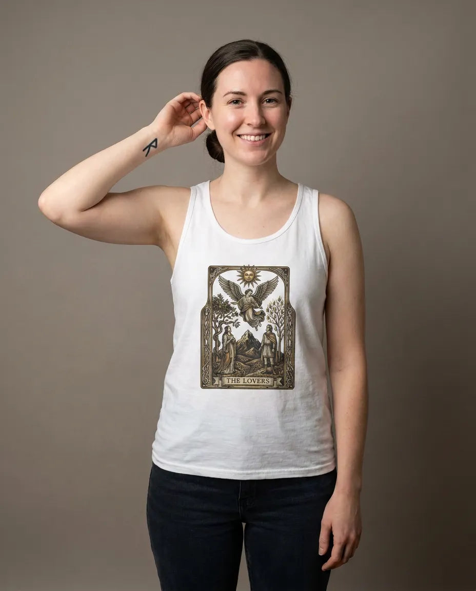 The Lovers Tarot Card Tank Top - Lightweight Ring-Spun Jersey - Unisex White