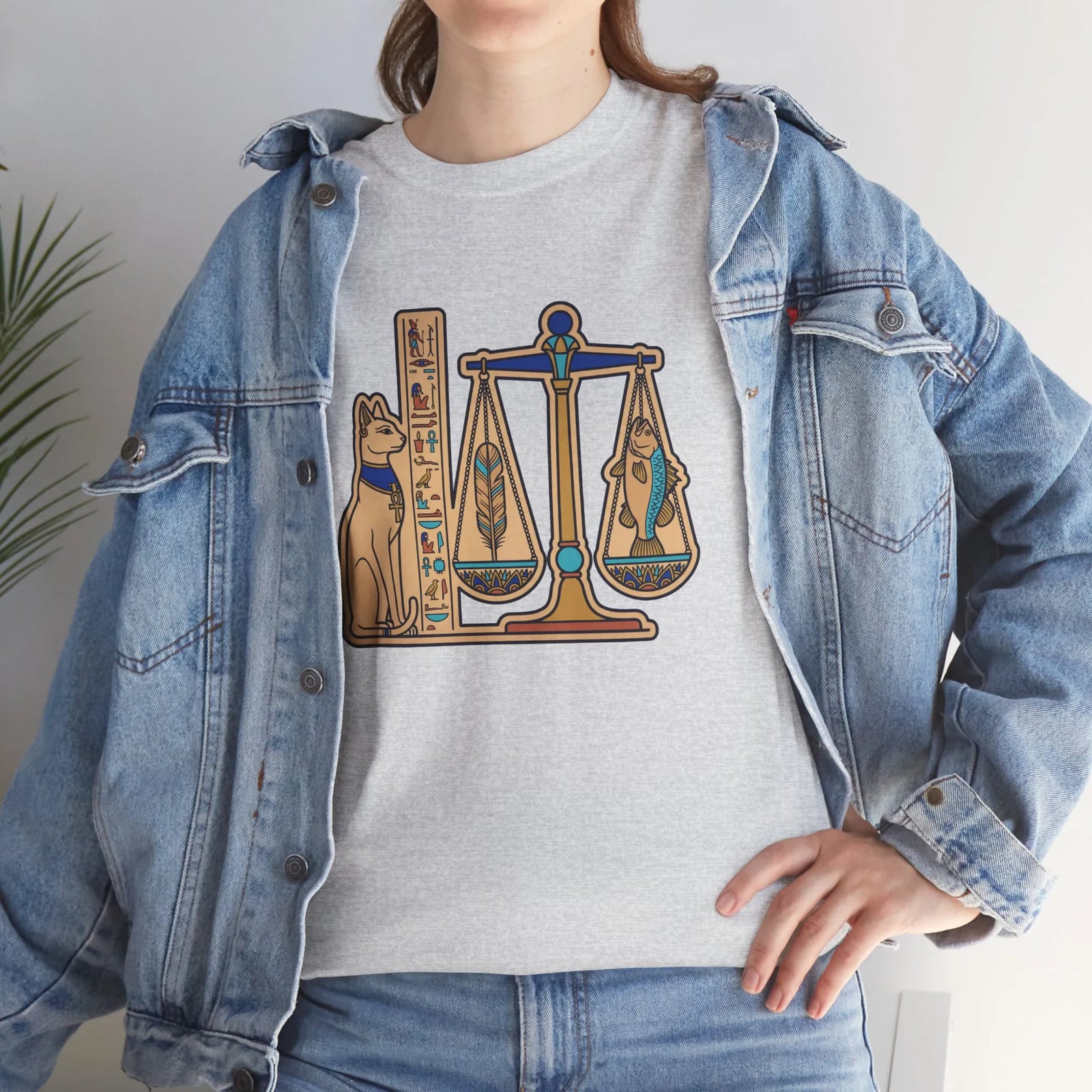 Egyptian Scales Pharaoh Cat Graphic T-Shirt - Heavy Cotton Classic Fit Tee - Unisex White