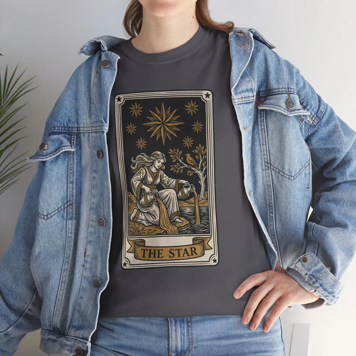 Tarot The Star Card Graphic T-Shirt - Heavy Cotton Classic Fit Tee - Unisex Off White