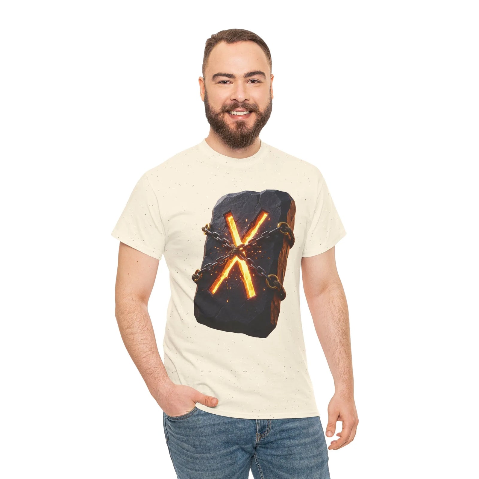 Gebo Rune Gift Exchange T-Shirt - Heavy Cotton Classic Fit Tee - Unisex White