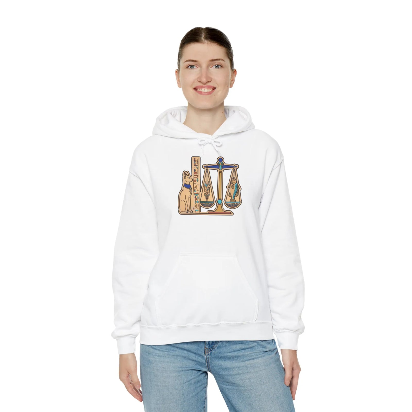 Sphynx Cat Egyptian Scales Hoodie - Heavyweight Cotton Blend Pullover - Unisex White