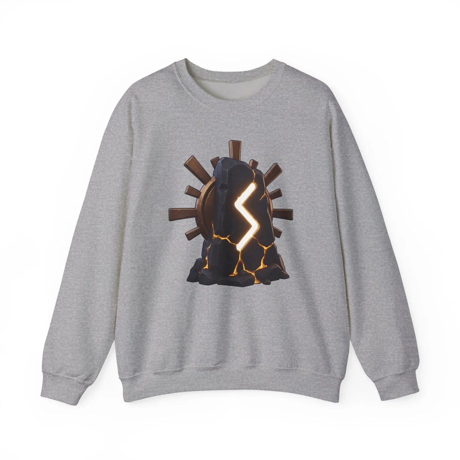 Sowulo Rune Sun Graphic Sweatshirt - Classic Fit Fleece Crewneck - Unisex White