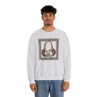 Runestone Cat Norse Woodcut Sweatshirt - Heavyweight Cotton Blend Crewneck - Unisex White