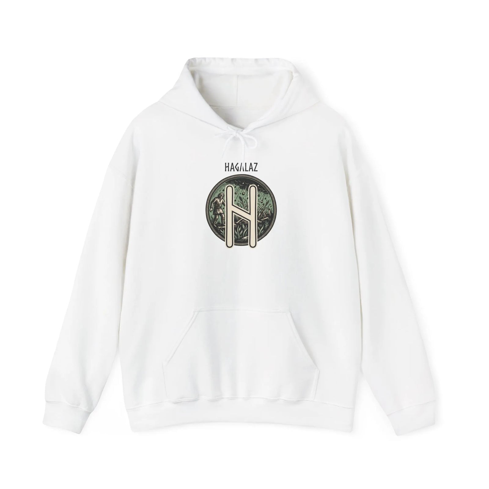 Hagalaz Rune Symbol Hoodie - Soft Heavy Blend Fleece Pullover - Unisex White