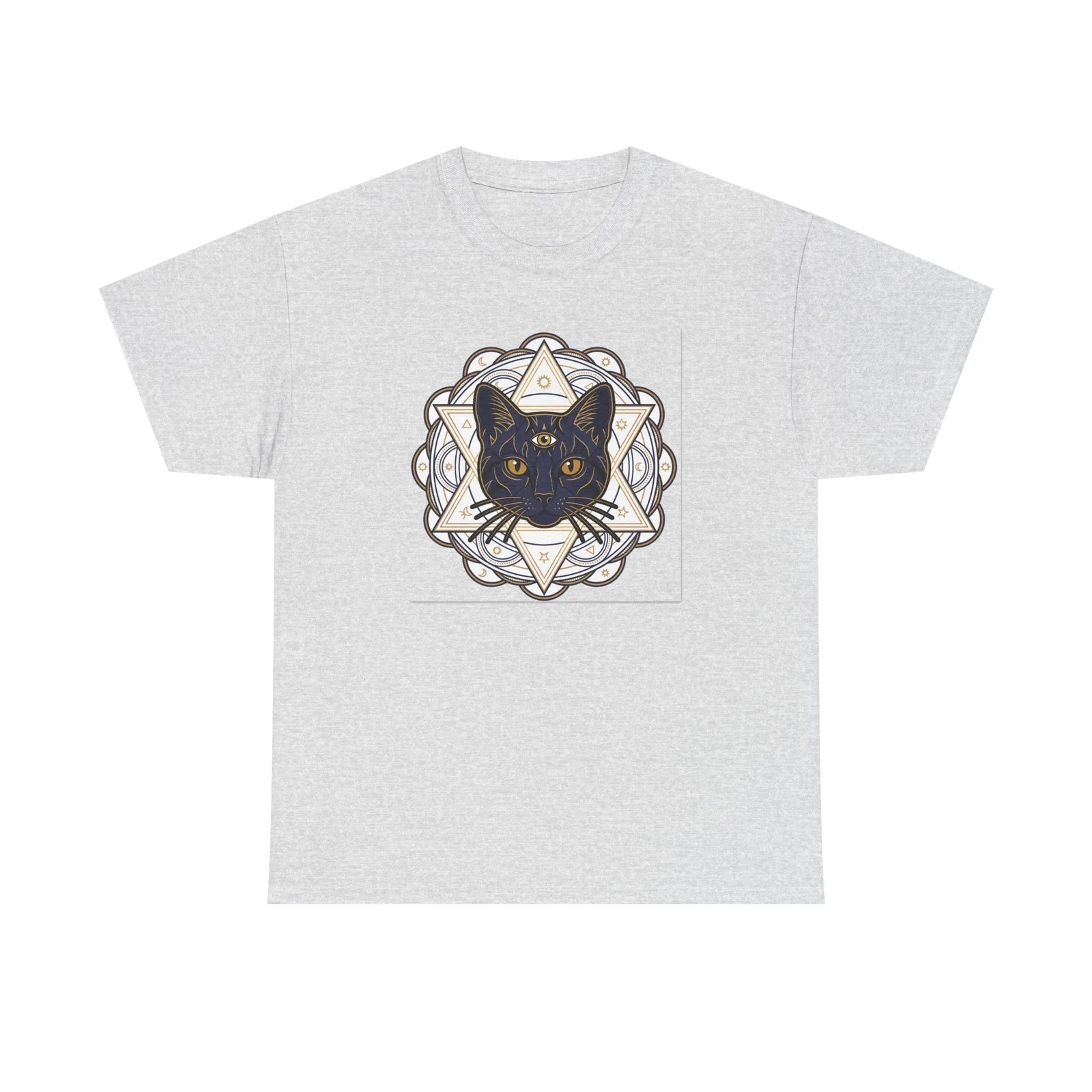 Third Eye Sacred Geometry Alchemist Cats T-Shirt - Heavy Cotton Classic Fit - Unisex White