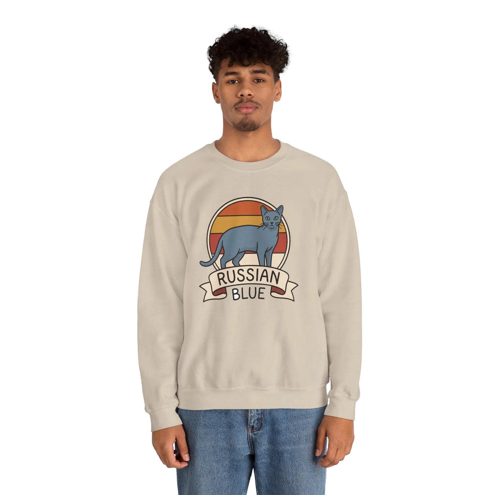 Russian Blue Retro 70s Sunset Sweatshirt - Heavy Blend Crewneck - Unisex White