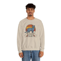 Russian Blue Retro 70s Sunset Sweatshirt - Heavy Blend Crewneck - Unisex White