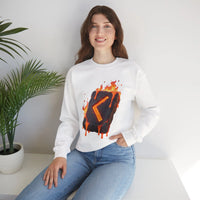 Kenaz Rune Fire Graphic Sweatshirt - Heavy Blend Fleece Crewneck - Unisex White
